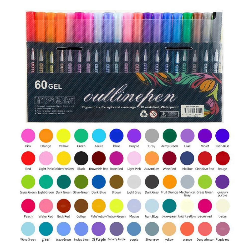 8/12/24/36/48/60 Farben Doppellinien-Umrissstifte Selbstumrissende Kunstmalstifte Kunstbedarf