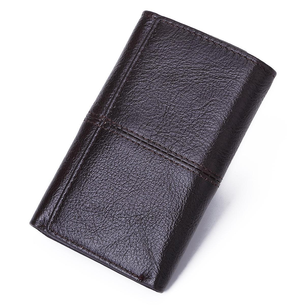 

2024 Мужской и женский кожаный кошелек - тройной держатель для карт, сумка для ключей, несколько отделений, большая вместимость