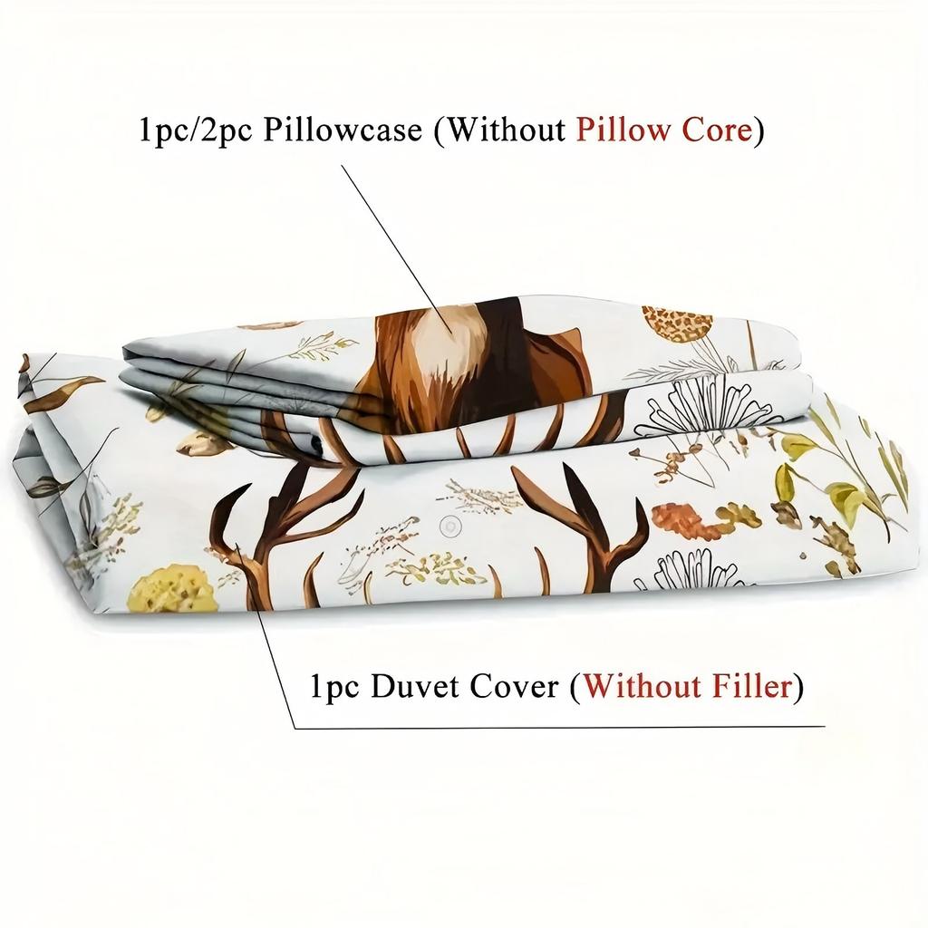 Plants Reindeer Pattern 3D Printed Duvet Cover Soft Comfortable Rustic Style Bedding Set Wildlife Theme Quilt Cover Pillowcases