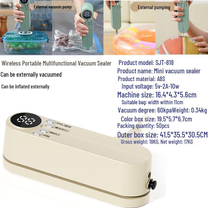 

Mini Rechargeable Wireless Vacuum Sealer: Home Food Preserver and Freshness Sealing Machine USB Charging English
