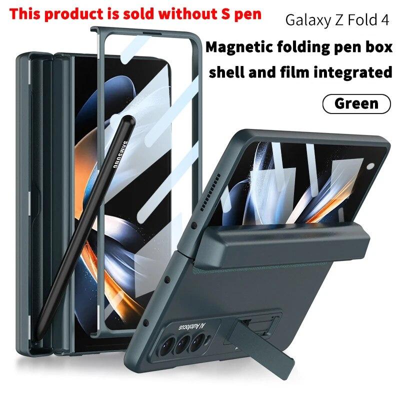 Supporto Magnetico Pieghevole Portapenne Cerniera Cover per Samsung Galaxy Z Fold 5 4 3 5G Cover Rigida in PC Pellicola in Vetro per Z Fold3 Fold4 Fold5