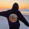 Forever Chasing the Sunset Print Kangaroo Pocket Drawstring Hooded Women's Fleece Sweater