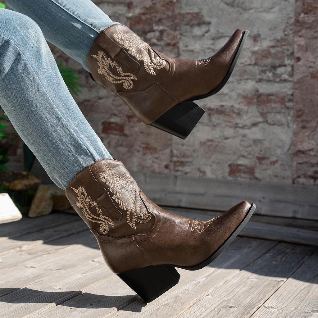 2024 Plus Size White Western High-Heeled Over-the-Knee Cowboy Boots for Women