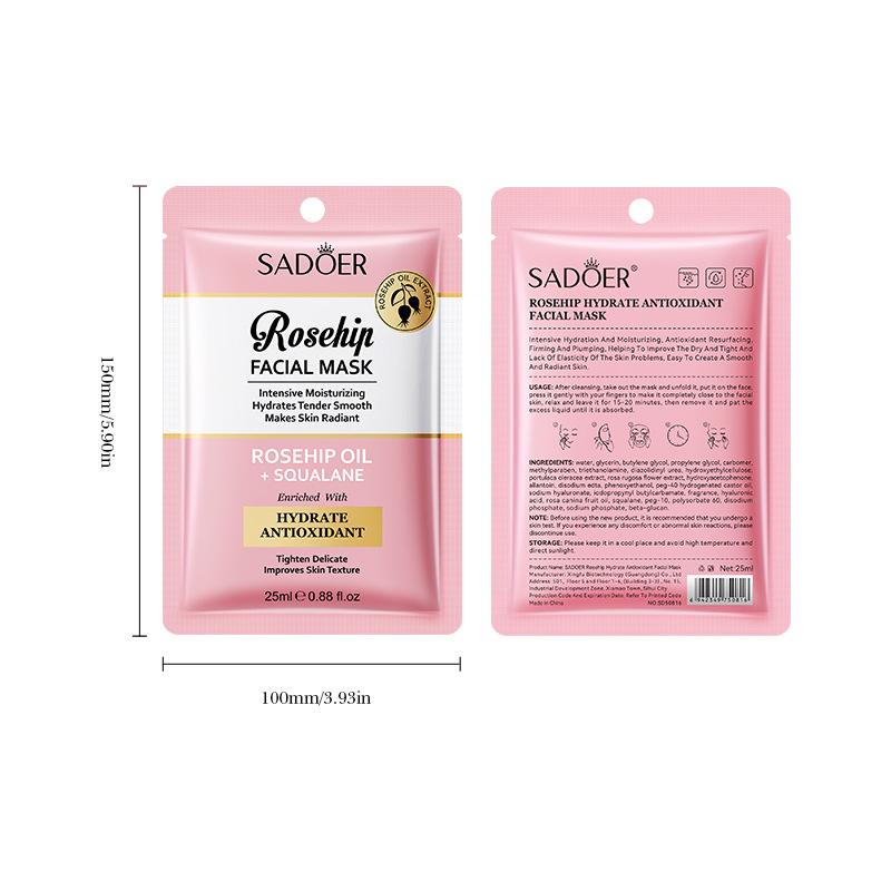 5/10pcs SADOER Rosehip Face Mask Facial Skincare Moisturizing Brightening Firming Hydrating Facial Masks Face Sheet Mask