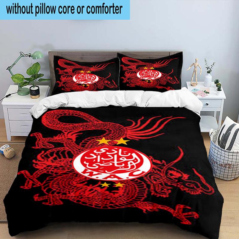 Wydad AC Artwork 3PCS Bedding Set 2D Printing (Includes 1 Duvet Cover + 2 Pillowcases Coreless), Bedroom decor,Fan gift