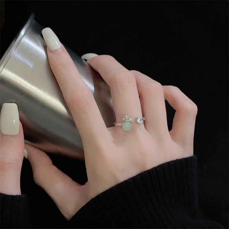 Imitation Chalcedony Open Ring Rabbit Personality Kitten Niche Design Light Luxury High-End Ring