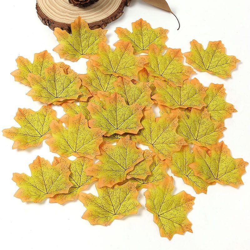 50/100Pcs Artificial Silk Maple Leaf Autumn Fake Leaves Garland Maple Leaves Vine Thanksgiving Halloween Wedding Party Decor