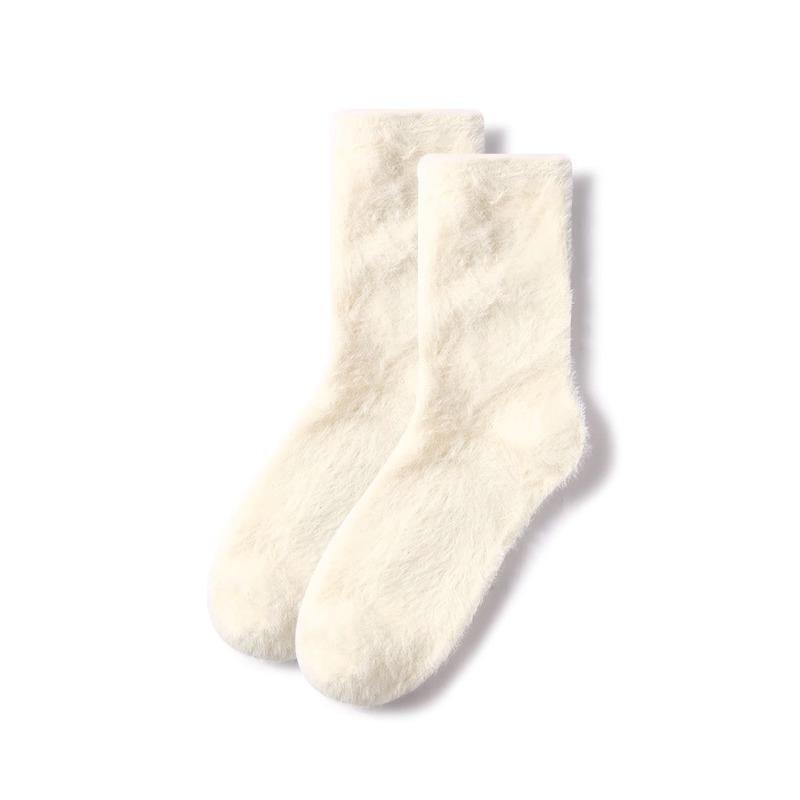 Super Soft Socks Mink Fleece For Women Solid Color Winter Warm Thicken Coral Plush Socks Thermal Kawaii Home Sleep Floor Sock белый