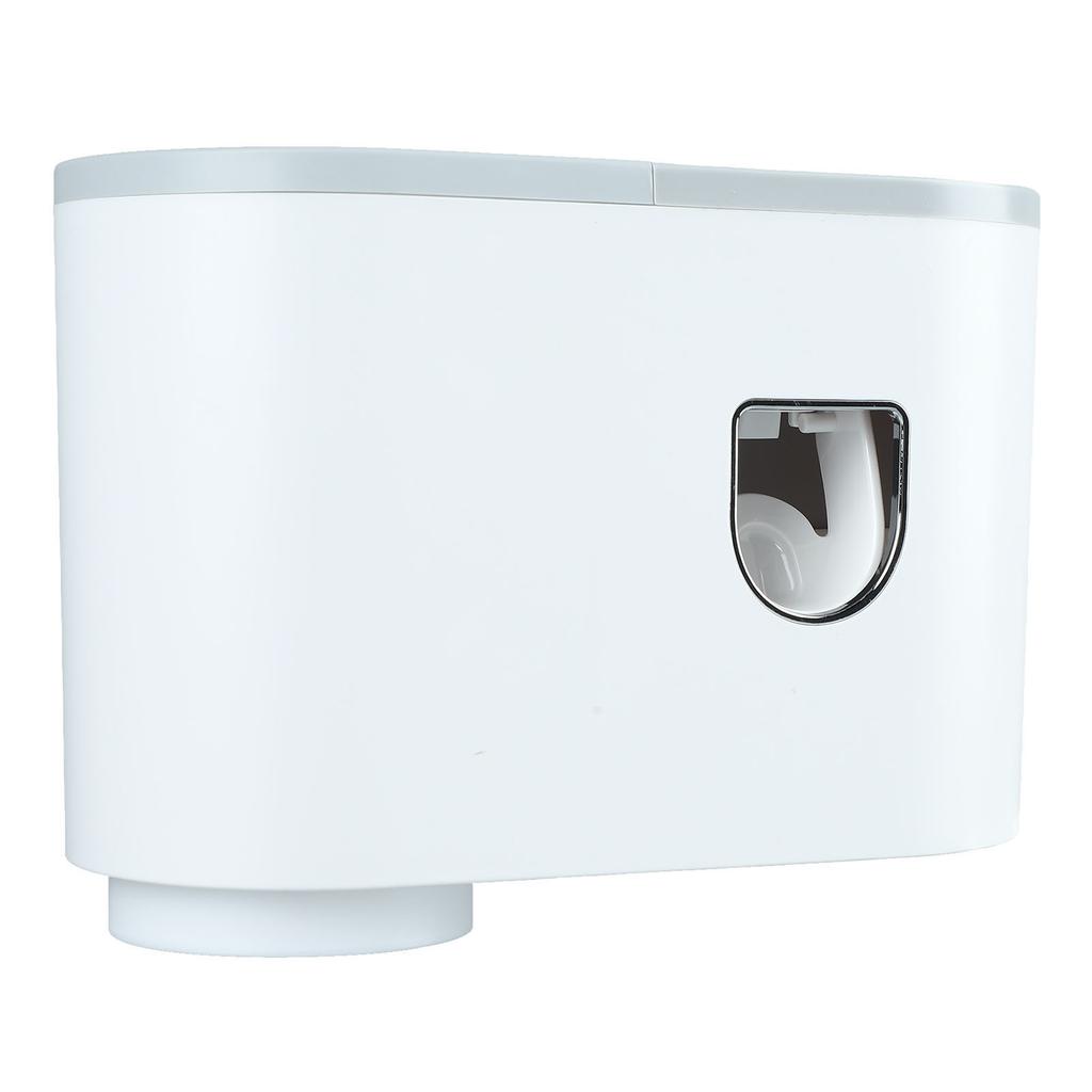 Wall Toothbrush Holder Top Storage Tray Adhesive Wall Mounted Toothbrush Rack with Toothpaste Dispenser for Bathroom