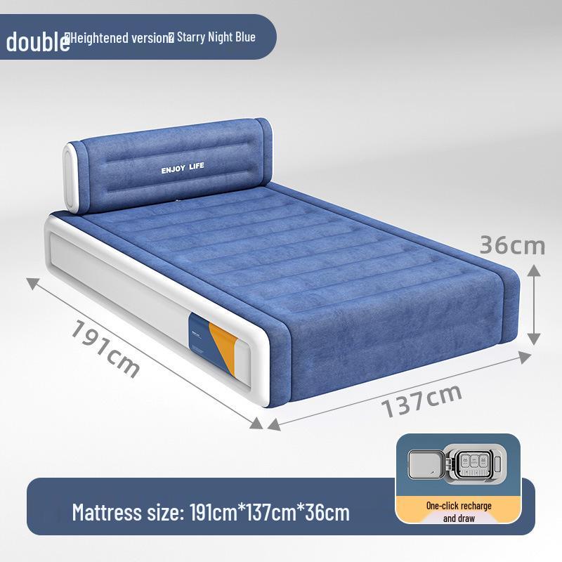 Double-Height Flocked Inflatable Bed - Foldable Single Mattress with Automatic Inflation
