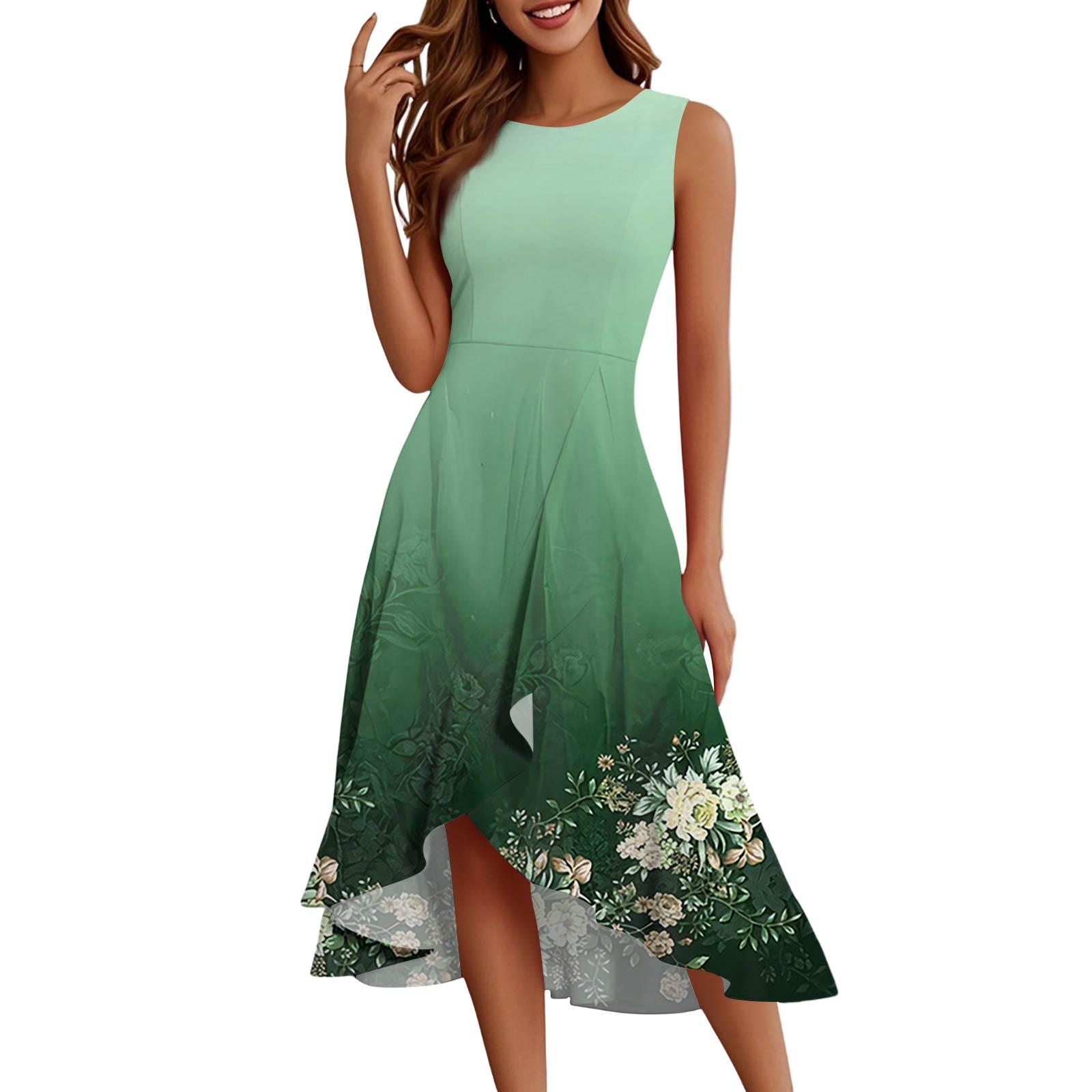 

Женские модные повседневные платья без рукавов с круглым вырезом и принтом, элегантные, темпераментные, с оборками XXL зелёный