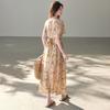 26 year summer elegant slimming V-neck floral skirt A-line skirt short sleeved skirt mid length skirt V-neck dress high-end dress