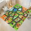 Zoo Animal Road Map Print Non-slip Kids Play Rug Interactive Educational Floor Mat for Bedroom Nursery Playroom Decor