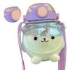 Large Water Bottle 1000ml Cartoon Bear Shape Portable Drinking Bottle with Straw Strap for Summer