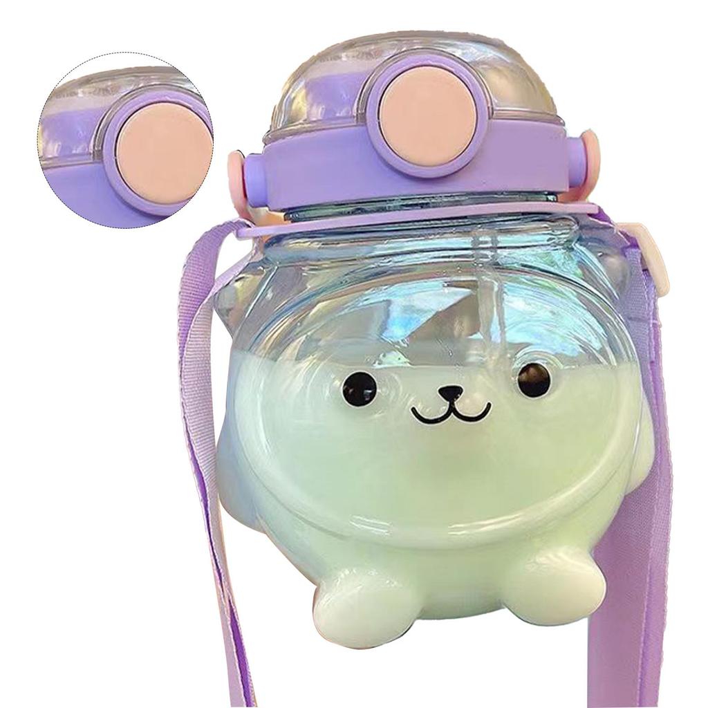 Large Water Bottle 1000ml Cartoon Bear Shape Portable Drinking Bottle with Straw Strap for Summer