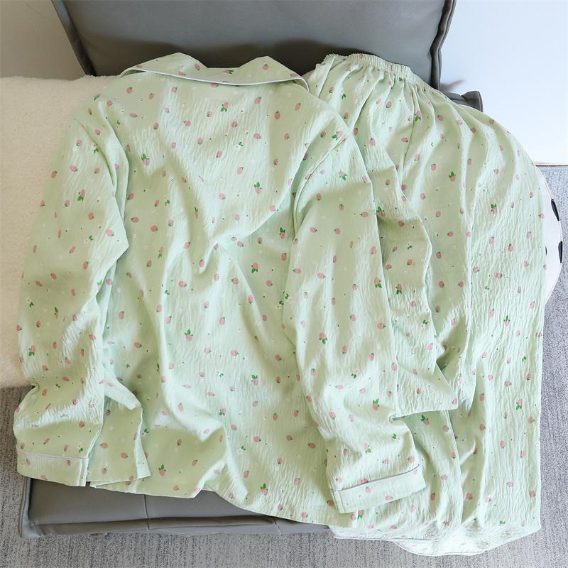 2 PCS Women Pajama Sleepwear Pajama Set Long Sleeved Pants Suit Peach Print Ventilate Soft Comfortable Home Leisure Home Clothes