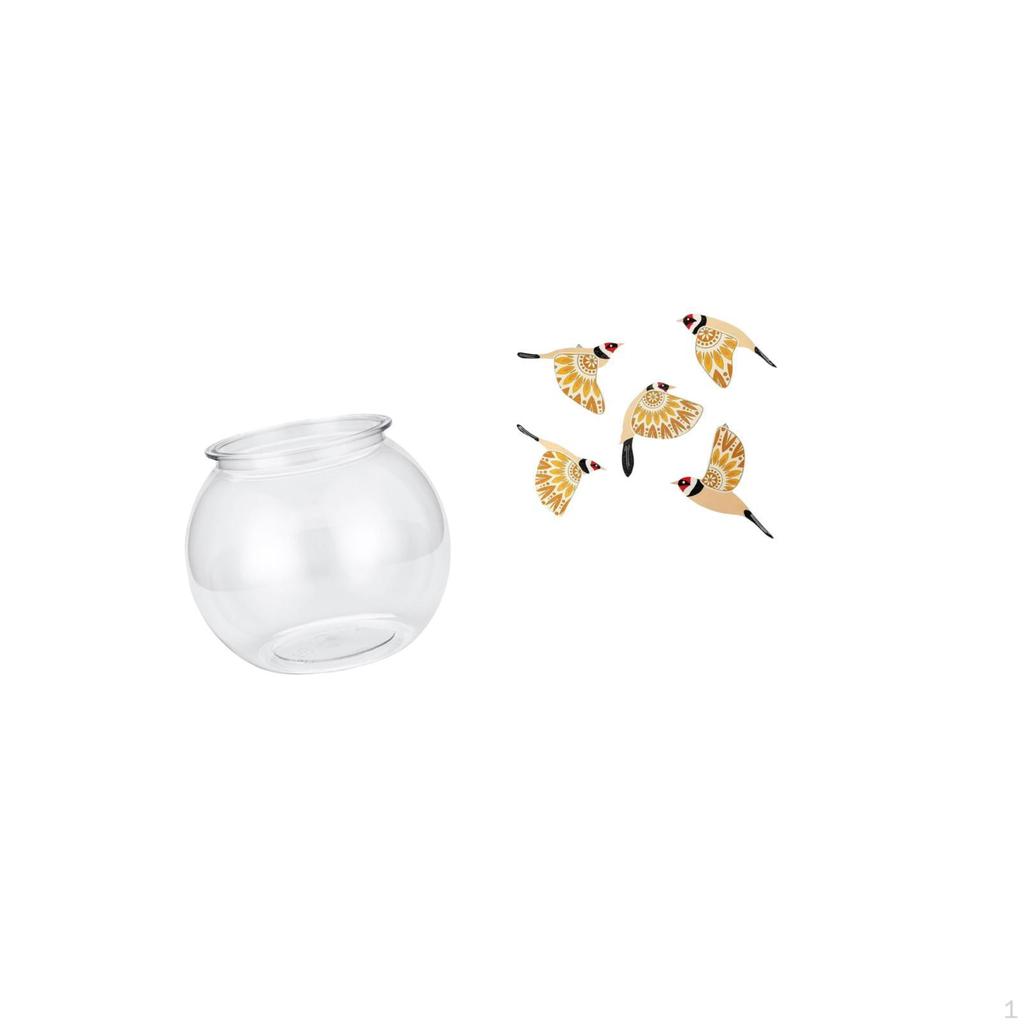 Transparent Small Fish Tank Round Ornament Aquarium Vase Table Office Wooden Bird Wall Art Hanging