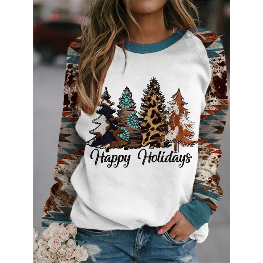 Dámské vánoční topy Ležérní volné tričko Podzimní dámské 3d Vintage 3D potištěný top