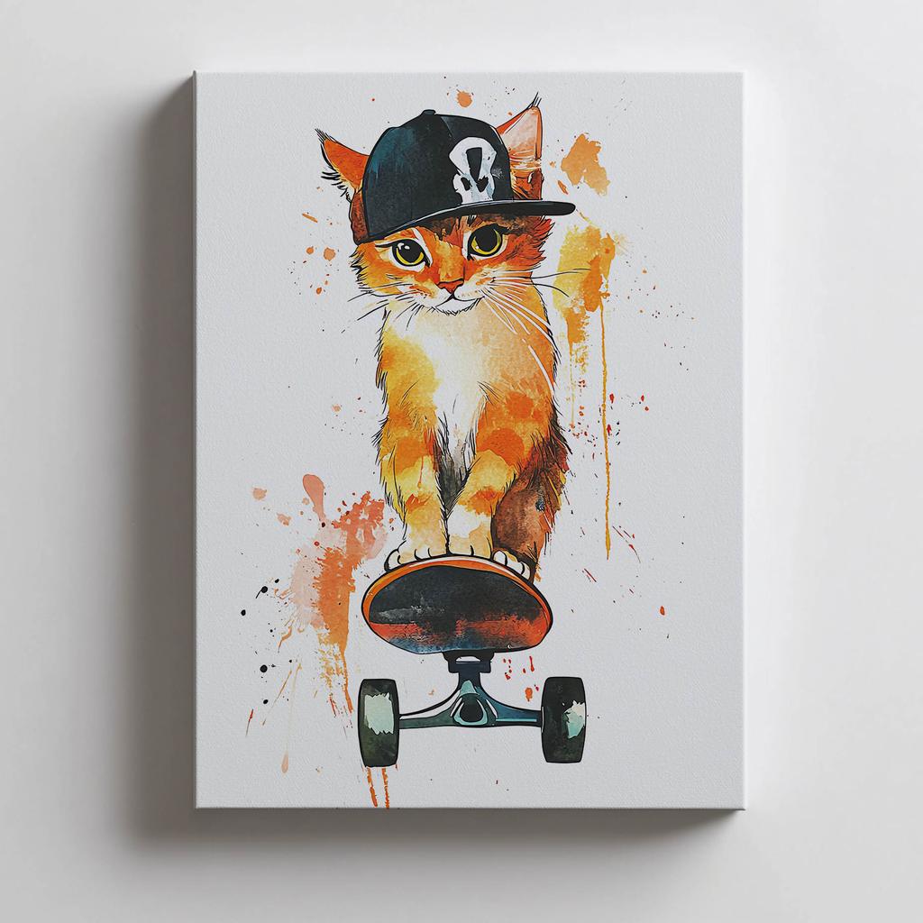 Plakat Kotek Na Desce Snowboardowej Plakat Kotek Na Desce Snowboardowej, 40X50 Cm, Rama Aluminiowa Czarna, Papier Matowy 230 Gsm