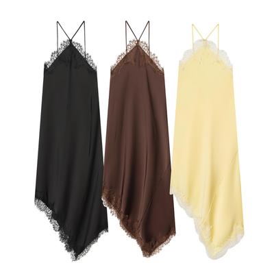2026 Spring Collection: Asymmetrical Silk Halter Neck Dress In European & American Style 