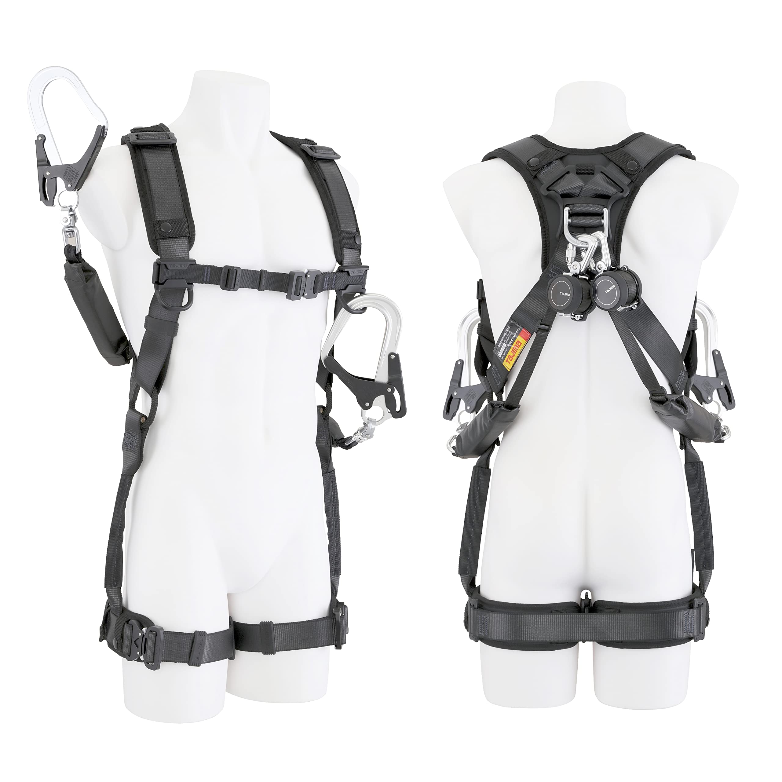 

Tajima New Standard Safety Belt Full Harness Haoru Easy to put on and take off with waist gear attached Set of 2 lanyards Lightweight aluminum hook чорний