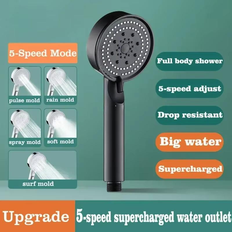 Turbo Bathroom Shower Head Strong Shower Heads High Pressure Powerful Rain Shower C5 Modes Universal Shower Head Set