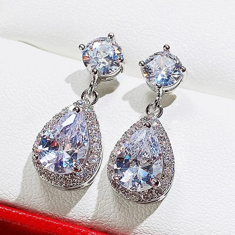 Luxury Square Green Cubic Zirconia Crystal Pendant Earrings Exquisite Fashionable  Women'S Wedding Jewelry