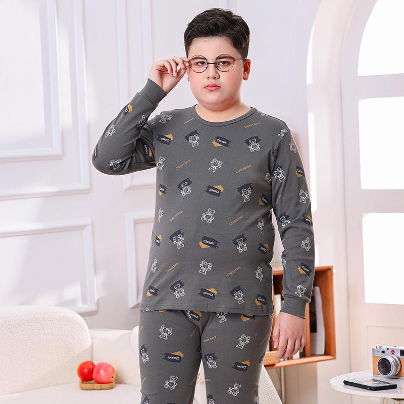 Fat Child Pure Cotton Pajama Set: Boys & Girls Warm Underwear, Plus-Size Base Layer, Autumn/Winter Sweater and Pants