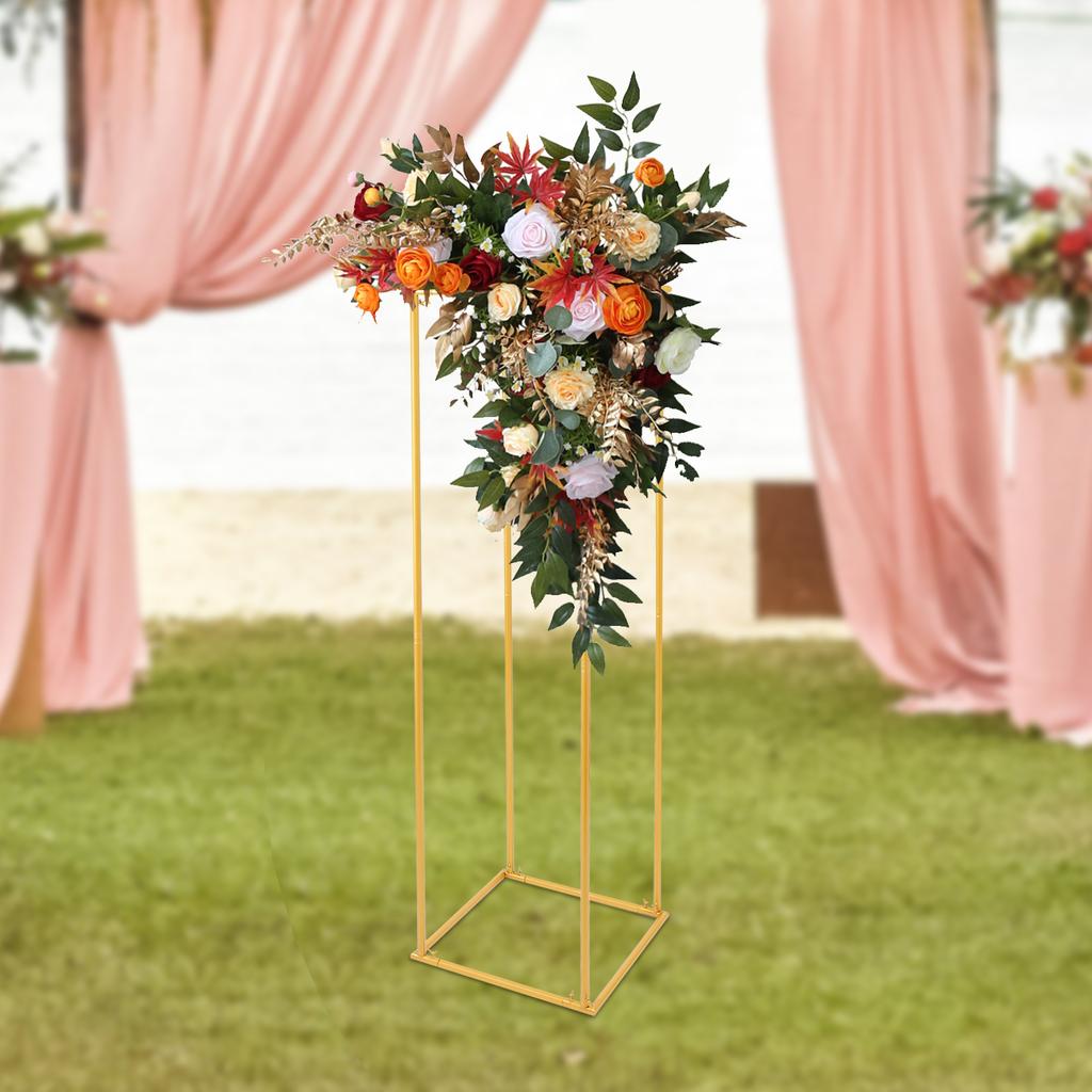 Elegant Gold Wedding Flower Stand, Rectangular Metal Display Rack for Party Decor, Modern Steel Floral Holder for Home & Events