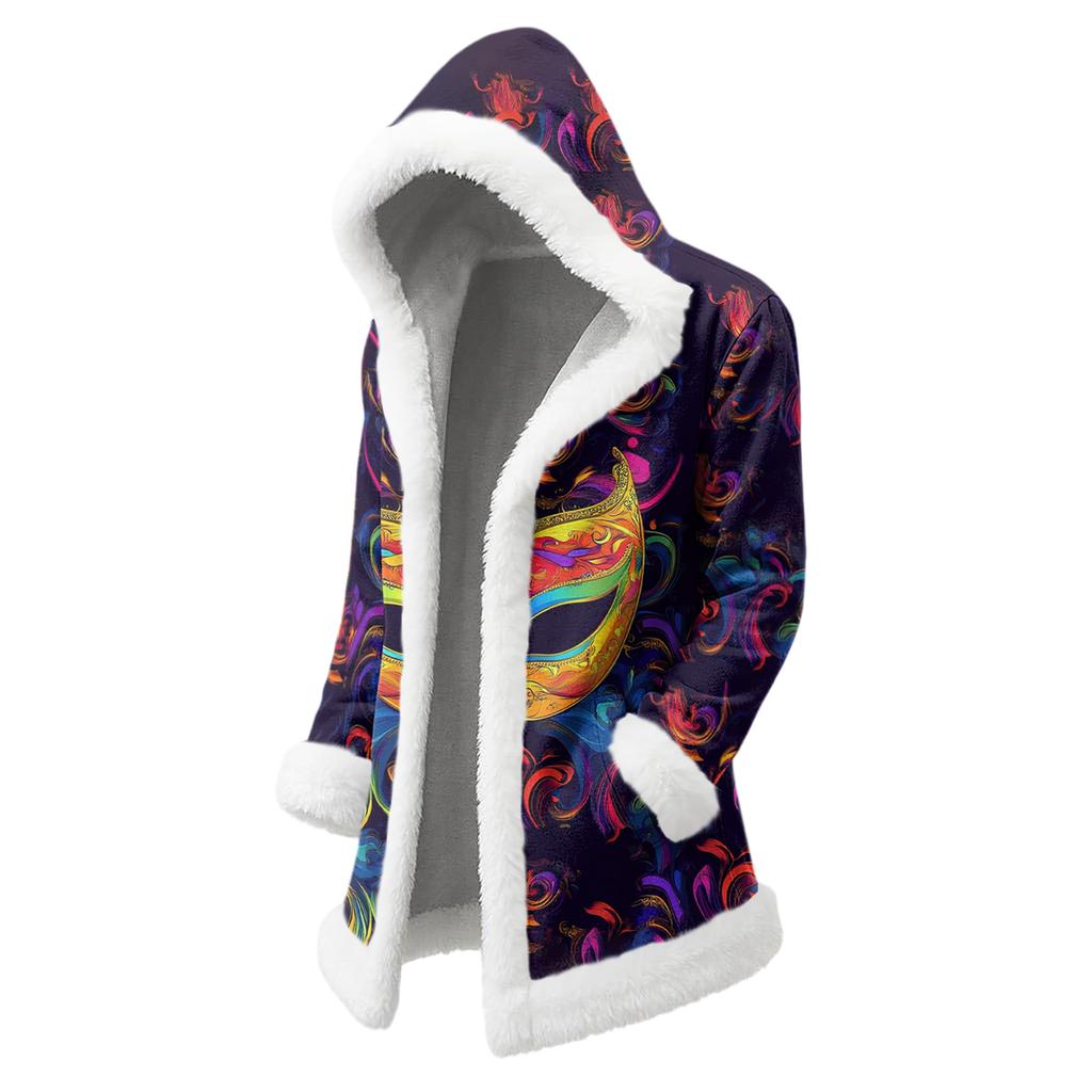 Unisex Casual And Fashionable Plush Collar Hooded Long Sleeved Carnival Print Jacket