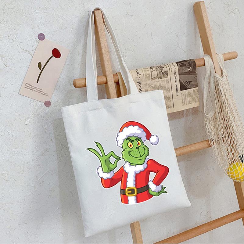 Christmas Printed Shoulder Bag Student Casual Handbag Large Capacity Canvas Bag