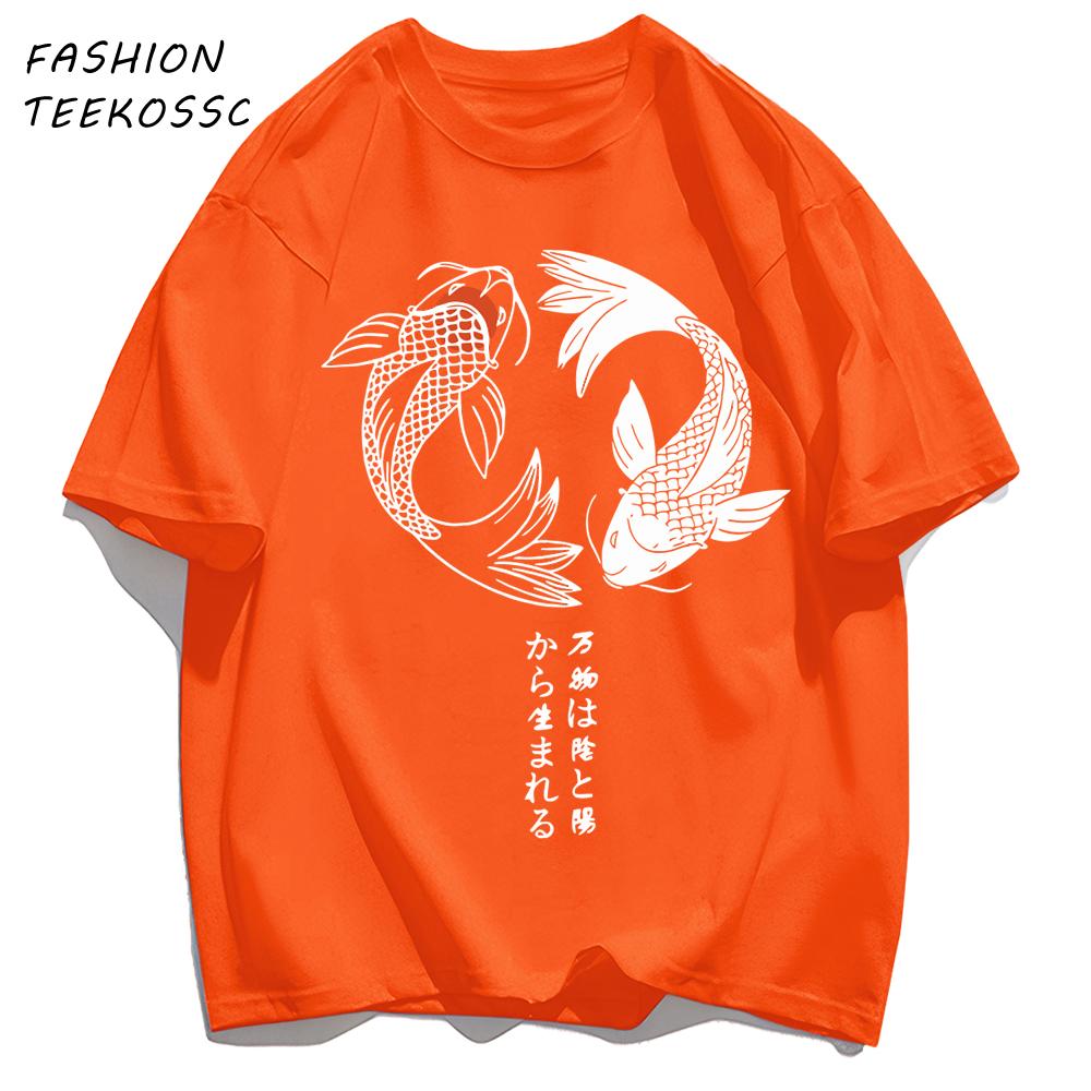 Two Koi Fish Swimming In Watermen T Shirts AllMatch Soft Short Sleev Fashion Summer Basics TShirt Unisex Cotton Loose Top