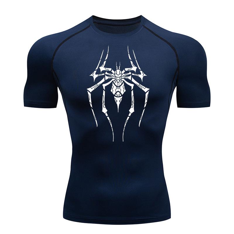 Spider Print Compression Shirts for Men Gym Workout Running Baselayers Undershirts Rash Guard Athletic Quick Dry Tshirts Tops