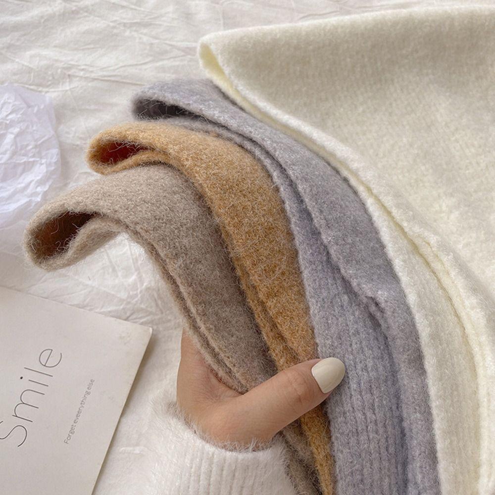 Solid Color Neck Scarf Knitted Neckerchief Wrap Winter Warm Neck Warmer  Women