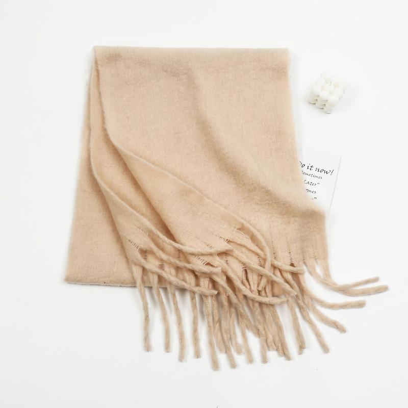 Autumn and winter solid color imitation cashmere beard scarf women's versatile shawl scarf light luxury style