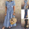 Dlouhé šaty ve stylu denimu s distressed úpravou a více knoflíky