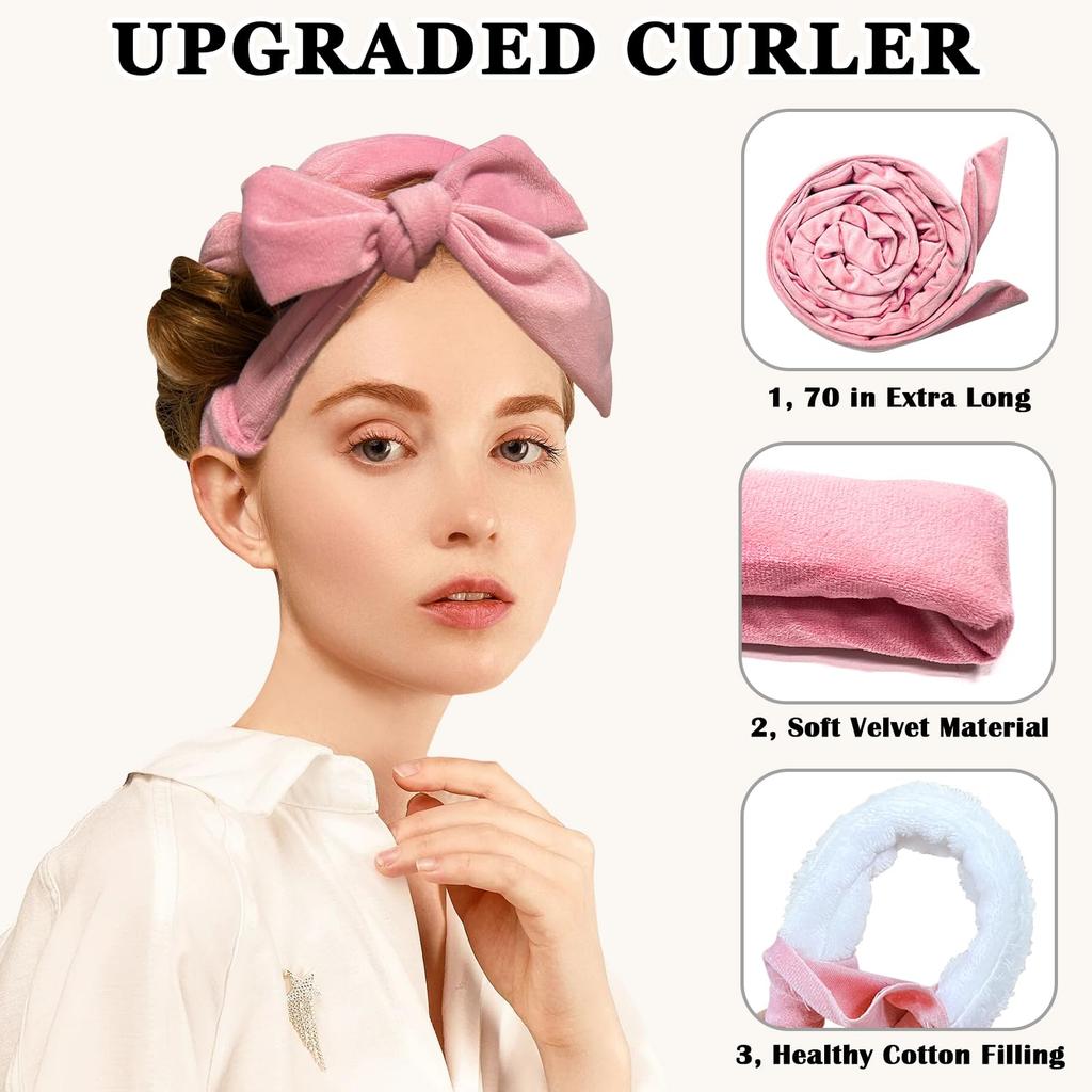 Non-Toxic 3Pcs Sleeping Soft No Heat Curling Headband Overnight Waves Heatless Velvet Hair Curlers For Long All Hair Types