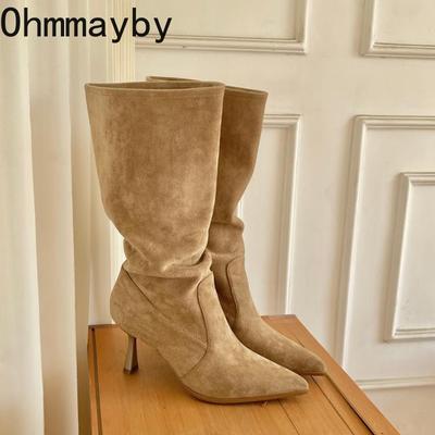 High Heel Damen Western Cowgirl Stiefel Mode Spitzschuh Schuhe Herbst Winter Damen Knight Mid Calf Booties