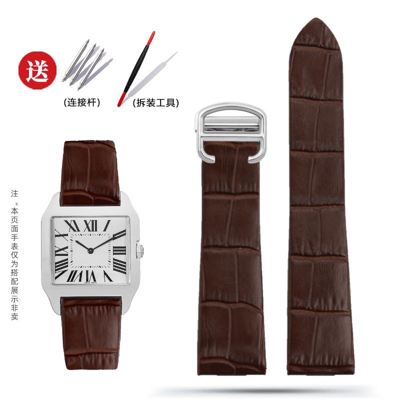 18mm Uhrenarmband 21mm für Car-tier Uhr W2006951 WH100751 Sandoz Santos Mechanisches Rindsleder mit Stahl-Kopf-Endglied Genarbtes Armband