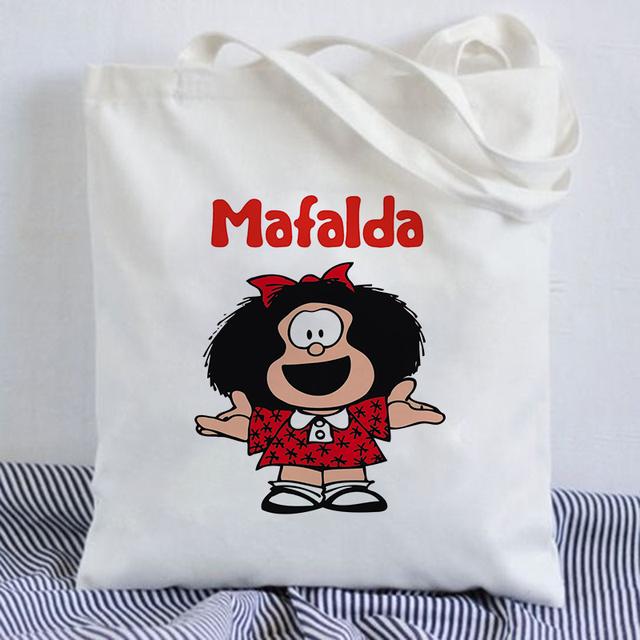 Kawaii Shopping Bag Mafalda Cute Anime Harajuku Canvas Bag Tote Bag Lady Handbag Large Capacity Shopper Bag Casual Shoulder Bag