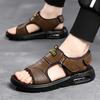 Men‘s Summer Cow Leather Sandals 2025 New Designer Leisure Sports Driving Outside Wear Beach Shoes Men's Air Cushion Slippers
