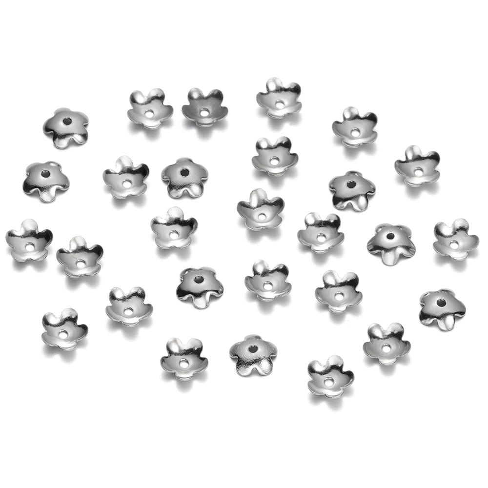 20/50Pcs/Pack Stainless Steel Flower Tree Leaf Round Beads Caps For Handmade DIY Jewelry Making Bracelet Necklace Accessories