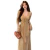 Pure Lust Hot Girl Khaki Lace-up Dress for Women's Autumn and Winter, Chic Age-reducing and Thin Sexy Medium and Long Dress