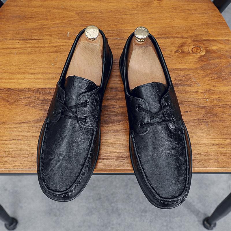Doudou shoes men's casual black leather shoes one-pedal driving loafers men's shoes 2024 new spring shoes