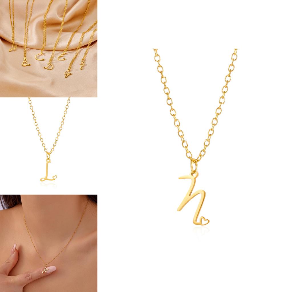 Gold Heart Alphabet Jewelry Necklace With O Chain For Female Fashion Accessory