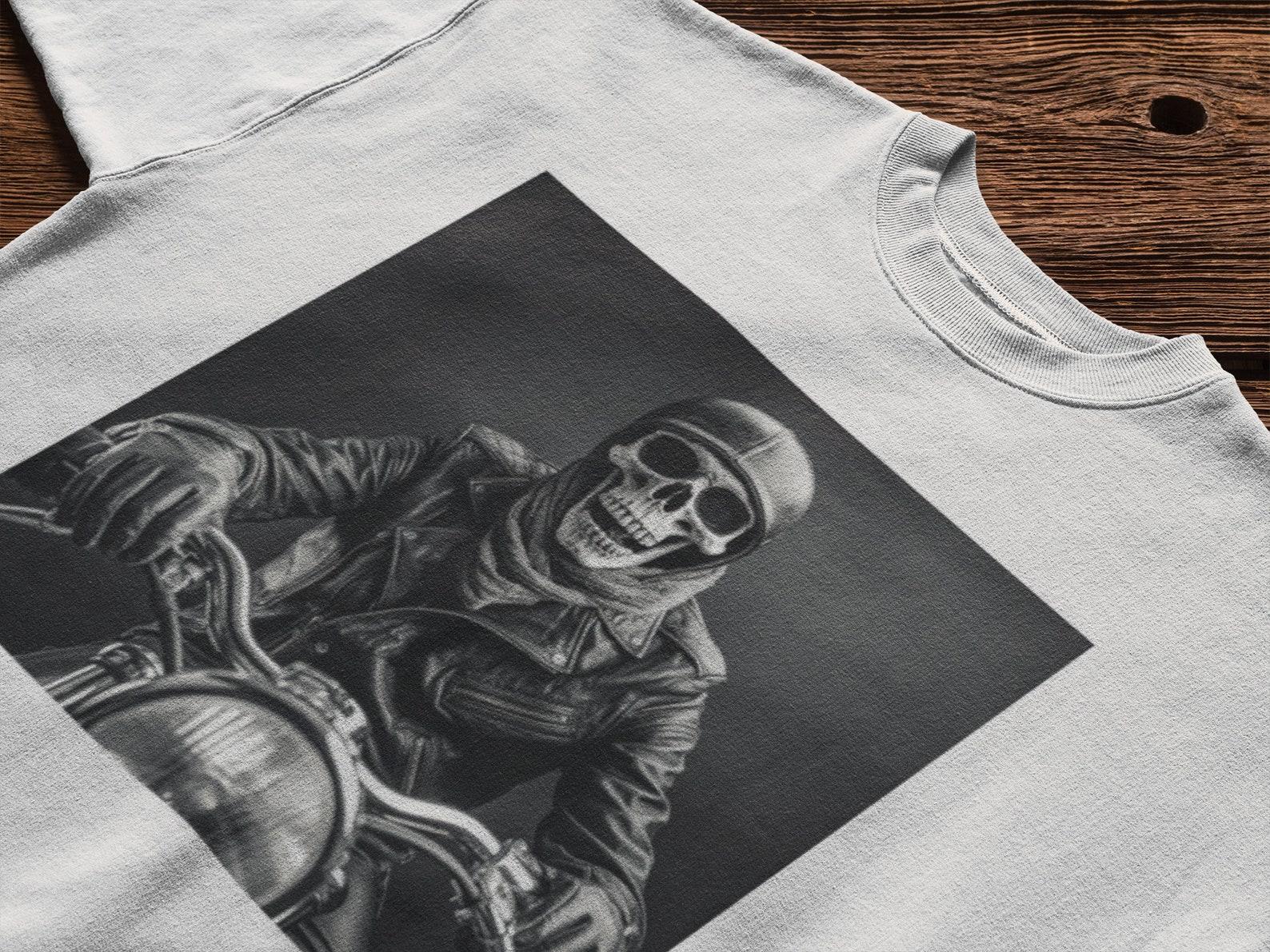 Skeleton Rider T shirt Black And White Art Skull Horror Chopper Unisex 4XL