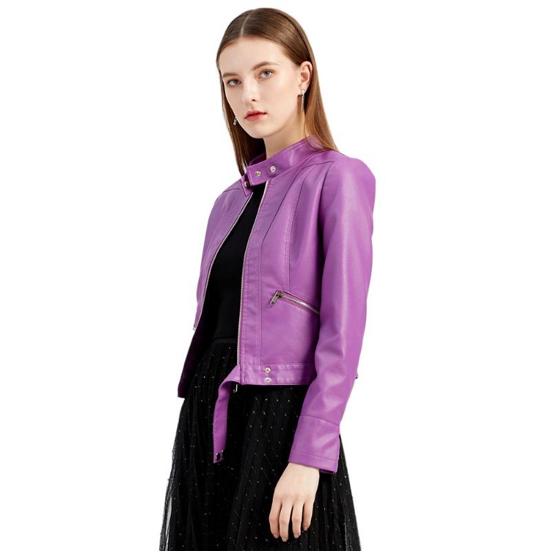 Faux Leather Jacket Women's Short Coat Spring Autumn Stand Collar Outwear Ladies British Style Temperament Thin Leather Coat