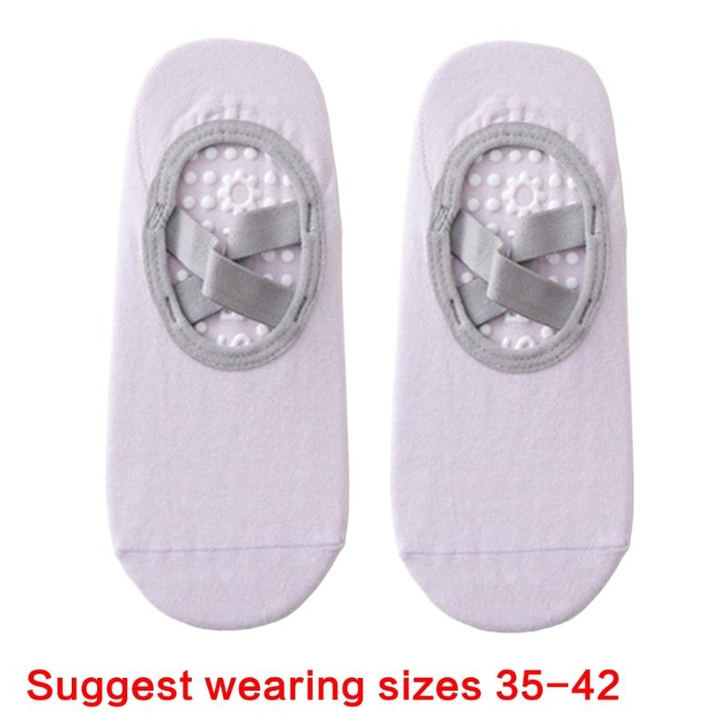 1 Pair Women Nonslip Grip and Straps Bandage Cotton Yoga Socks Low Cut Socks for Pilates Barre Ballet Barefoot Workout