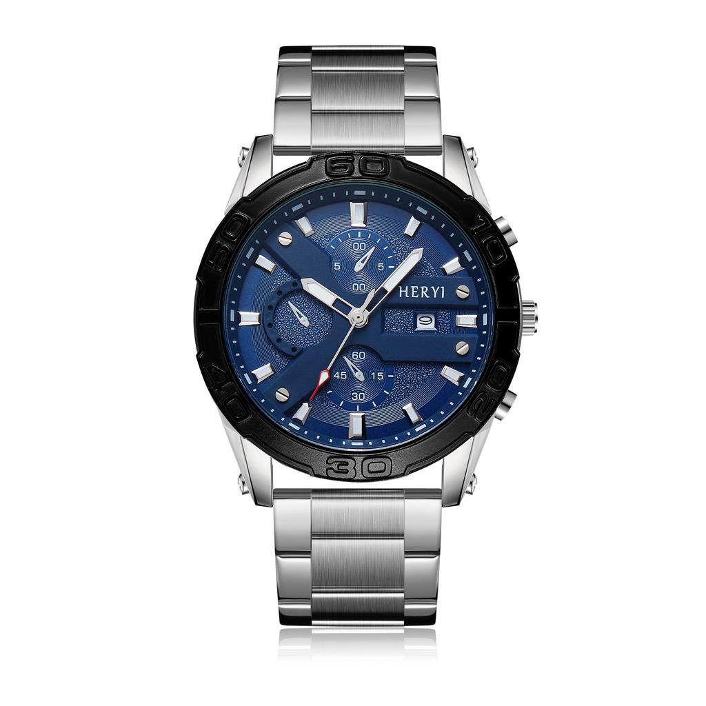 Fashion Business Function Quartz Men'S Watch Calendar Men'S Steel Strap Watch