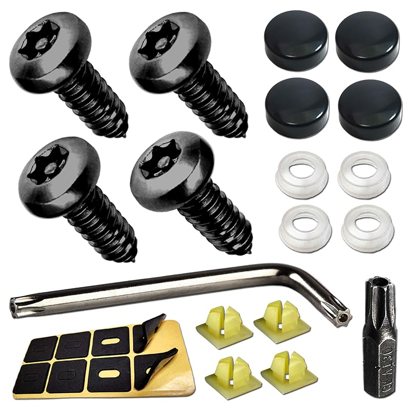 Aootf Anti Theft License Plate Screws- Black Bolts For Locking Car Tag, Frame And Cover, Mounting Hardware Kit For Front/Rear, M6 Stainless Steel